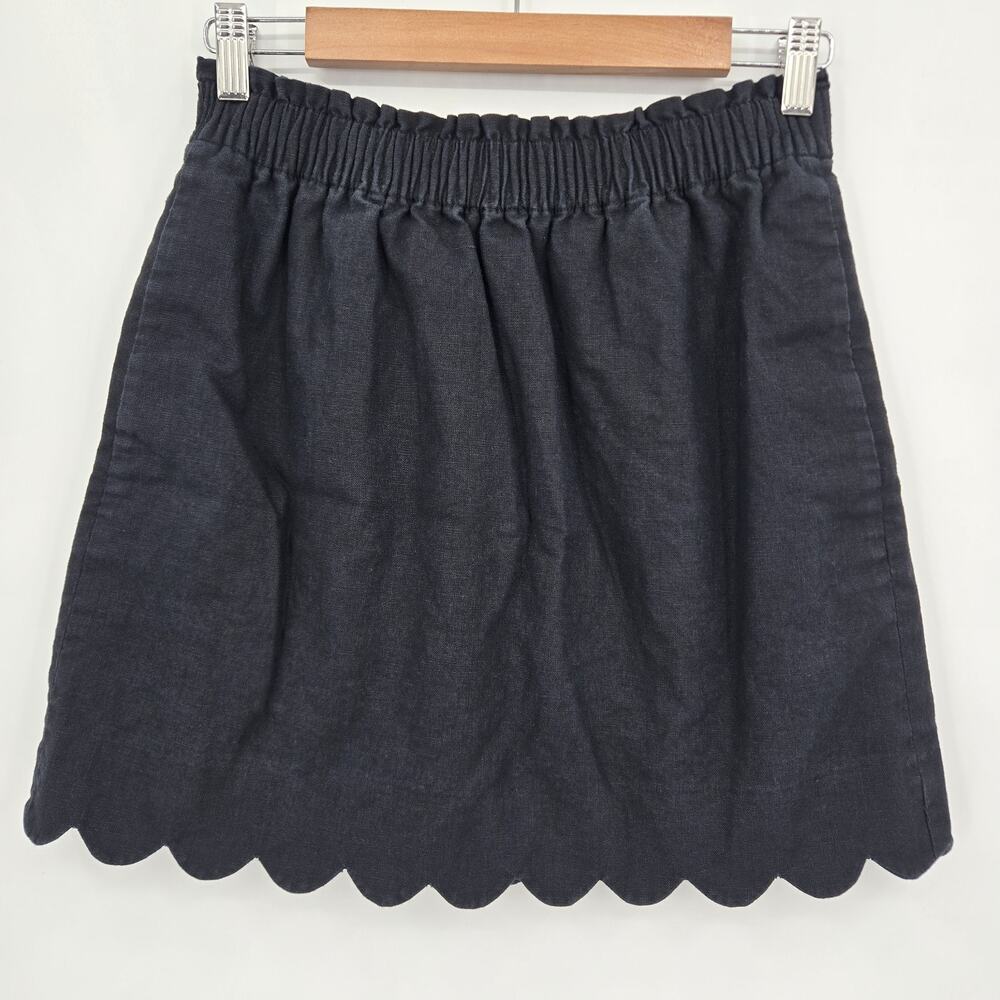 J Crew Scalloped Linen Blend Pull On Mini Skirt Pockets Classic Preppy Size 4